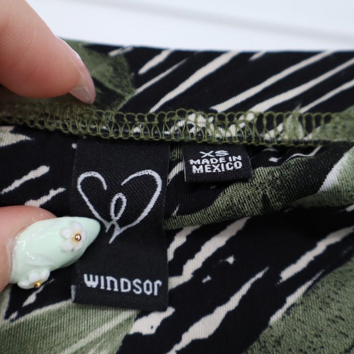 Windsor Cali Maxi Skirt Womens XS Multi Palms Tropical Print Stretch Front Slit