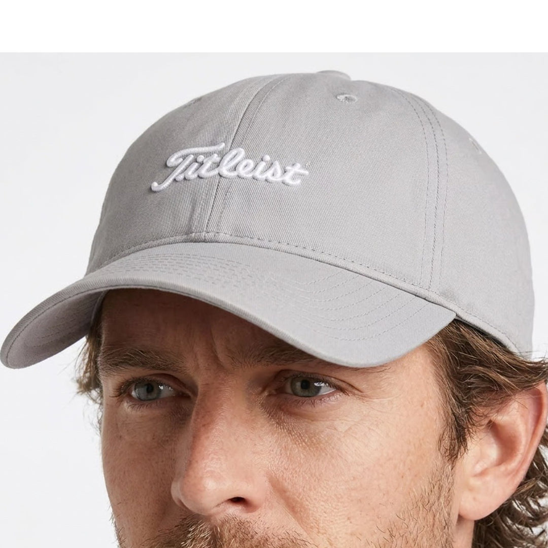 Titleist Golf Hat Gray Adjustable Strapback Embroidered Script Logo Dad Cap
