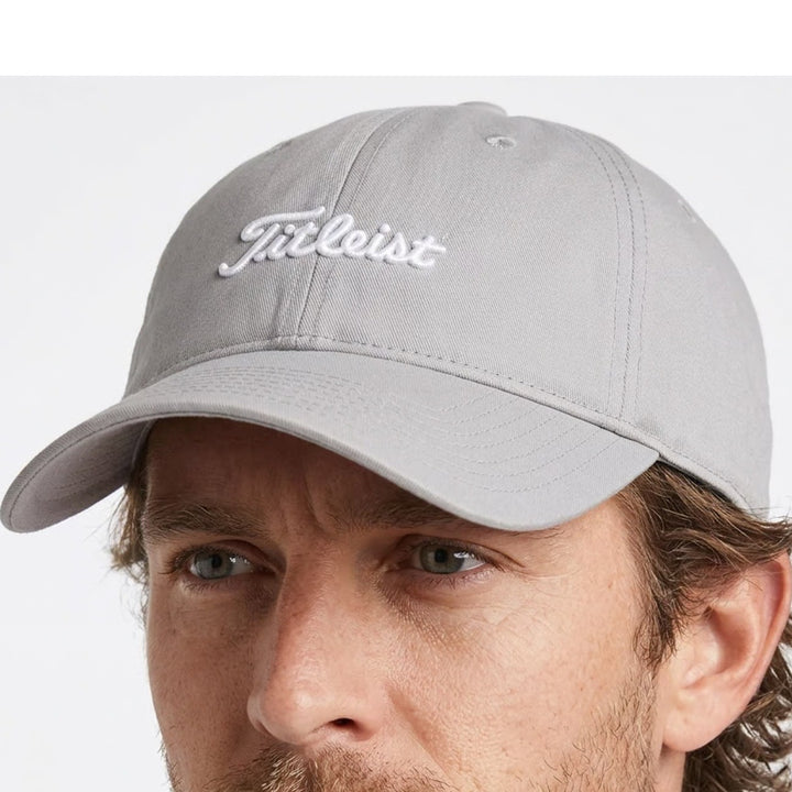 Titleist Golf Hat Gray Adjustable Strapback Embroidered Script Logo Dad Cap