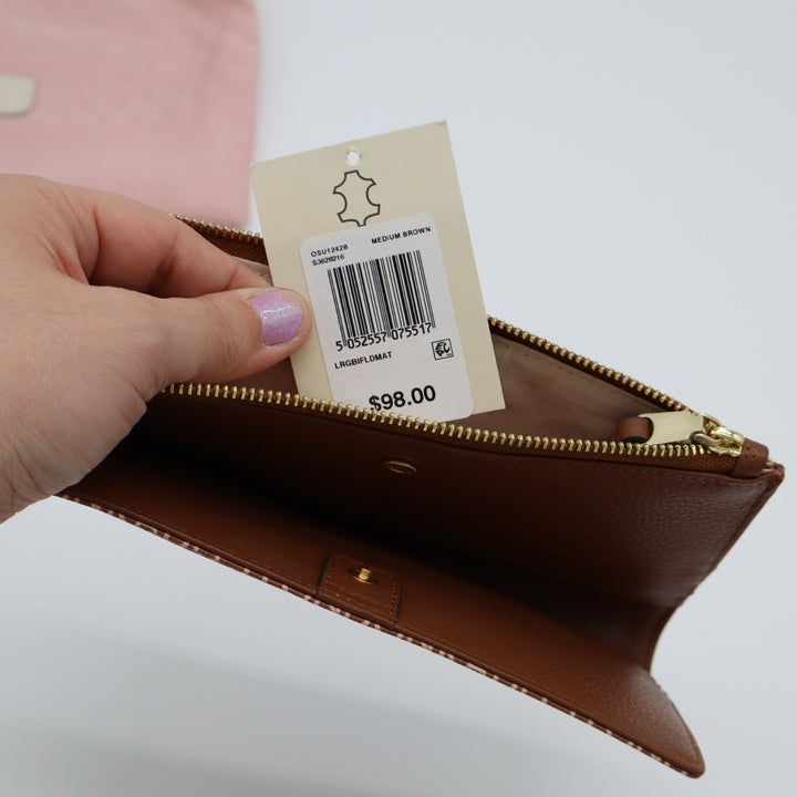 Radley London Women Brown Leather Detailing Logo Print Snap Bifold Wallet Clutch