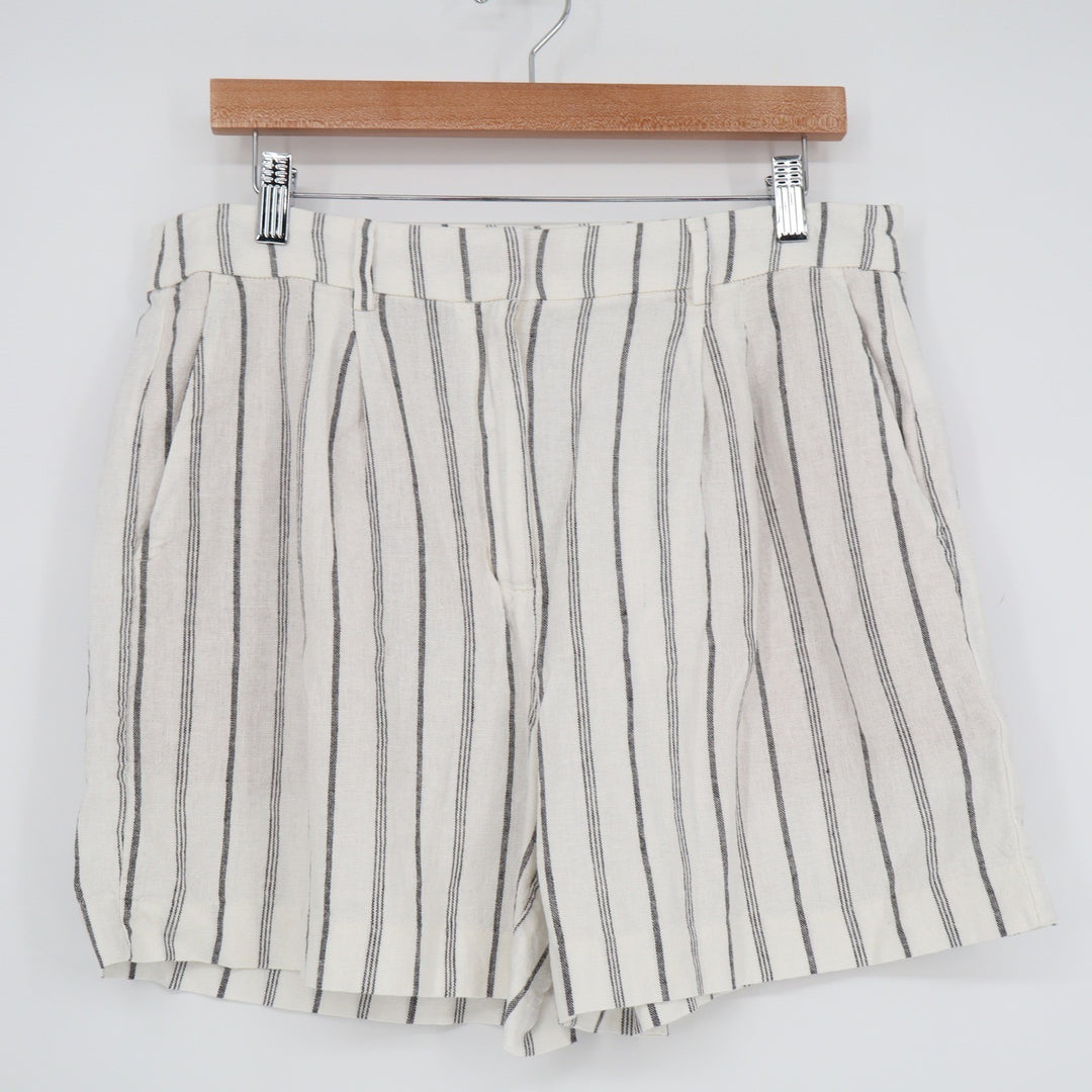 Old Navy Taylor Extra High-Rise Linen Blend Striped Shorts Cream Black M