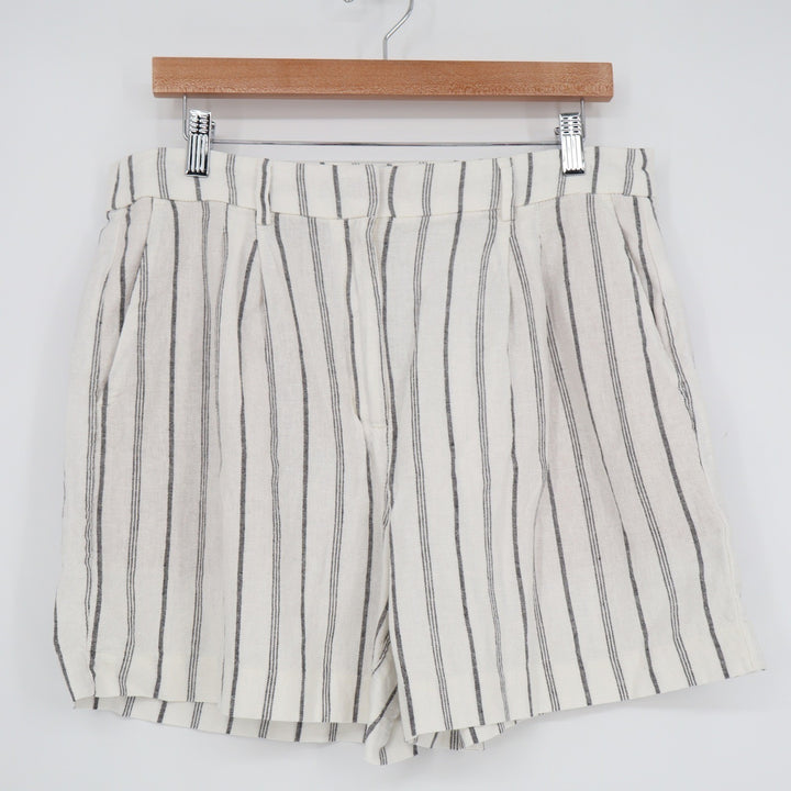 Old Navy Taylor Extra High-Rise Linen Blend Striped Shorts Cream Black M