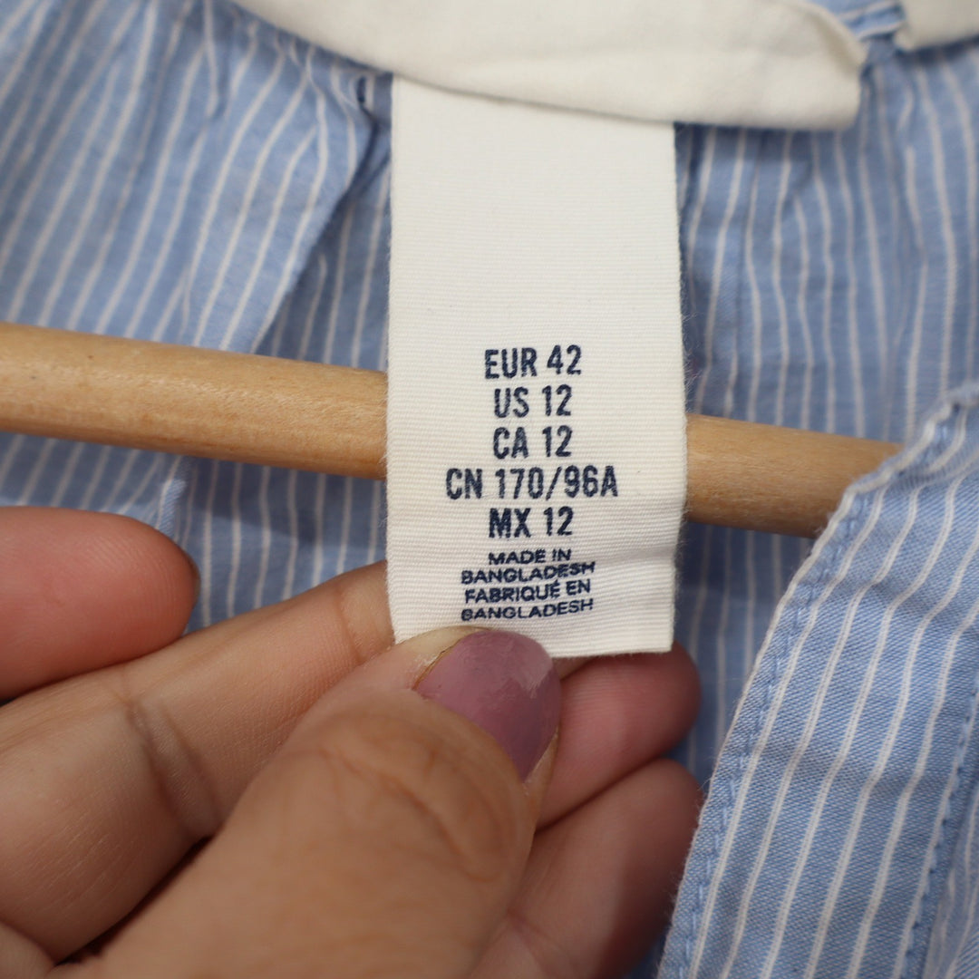 HM LOGG Blue White Pinstripe Cotton Tunic Shirt Dress Womens 12 Short Sleeve