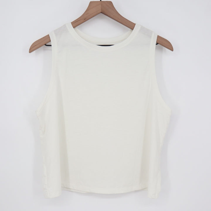 All In Motion Crop Tank Top Womens White Knit Round Neck Yoga Running Activewear