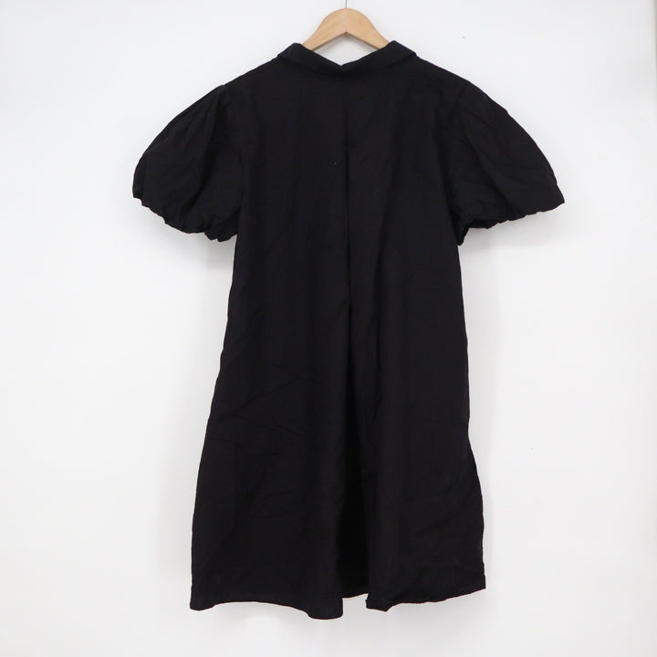 MSK Womens Black 100% Cotton Puff Sleeve Collared Shift Mini Dress Large