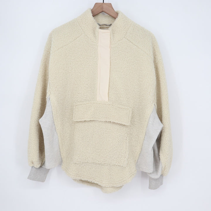 Blueb. Sherpa Jacket Womens Medium Ivory Half Zip Raglan Long Sleeve Mock Neck
