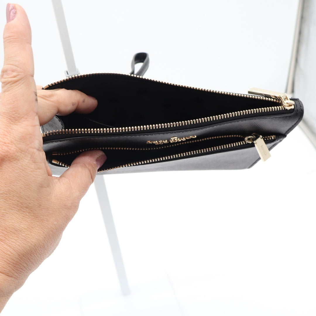 Kate Spade Staci Medium Wristlet Black Saffiano Leather Gold Hardware