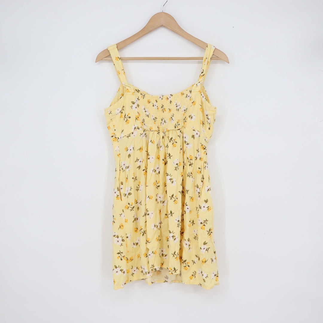 Old Navy Yellow Floral Rayon Mini Sundress Smocked Back Medium