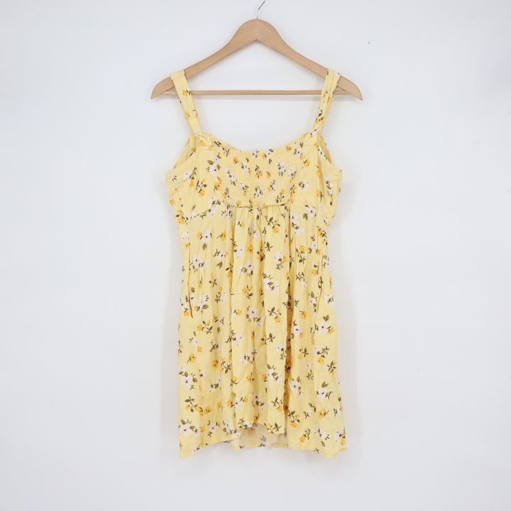 Old Navy Yellow Floral Rayon Mini Sundress Smocked Back Medium