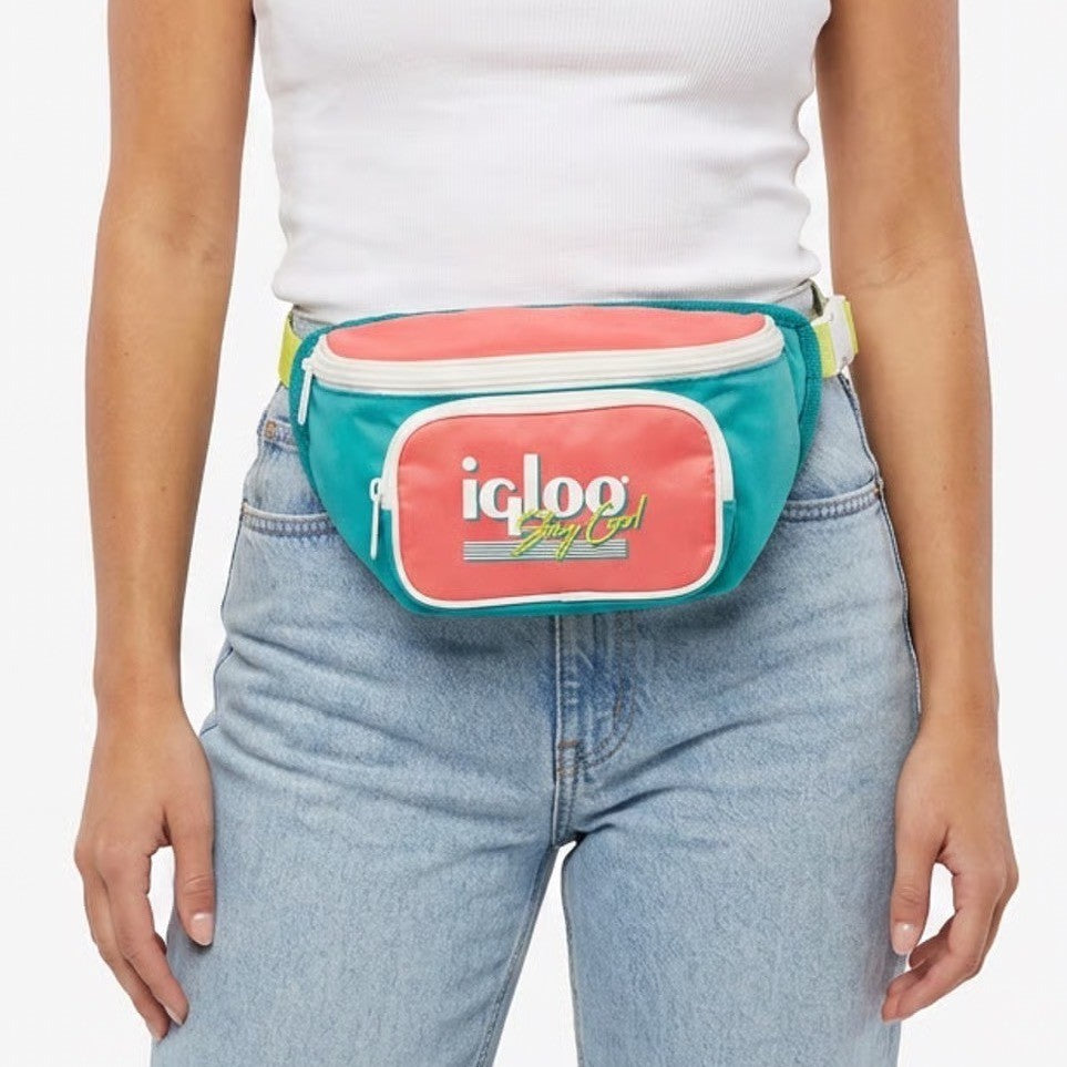 Igloo Stay Cool Retro Colorblock Fanny Pack Teal Pink Yellow Waist Bag