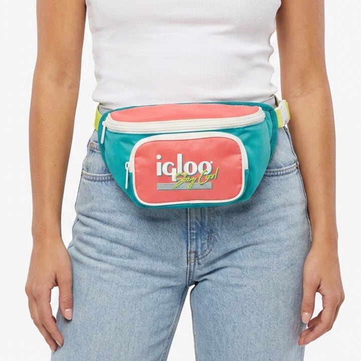 Igloo Stay Cool Retro Colorblock Fanny Pack Teal Pink Yellow Waist Bag