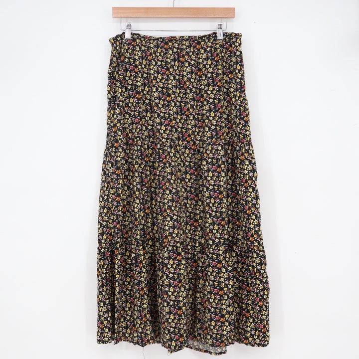 Mimi Chica Black Floral Ditsy Tiered Maxi Skirt Large Boho