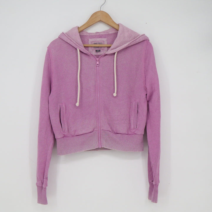 American Eagle Seriously Lived-In Purple Cropped Zip Up Hoodie Womens Medium