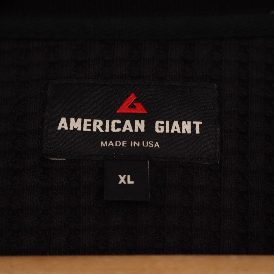 American Giant Crew T Shirt Mens XL Black Cotton Stretch Waffle Knit Slim Fit