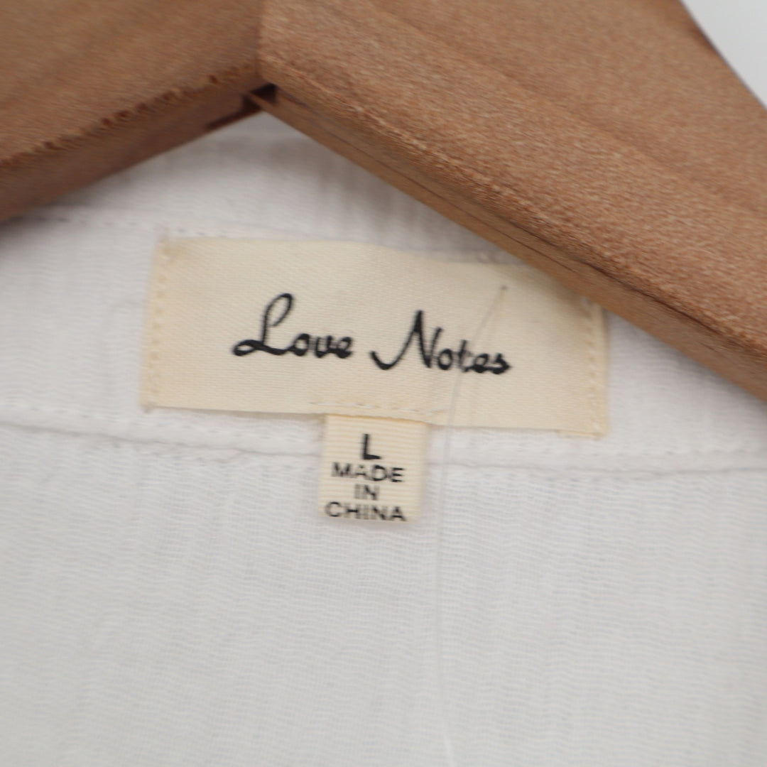 Love Notes White Cotton Gauze Cropped Button Down Shirt Short Sleeve Large