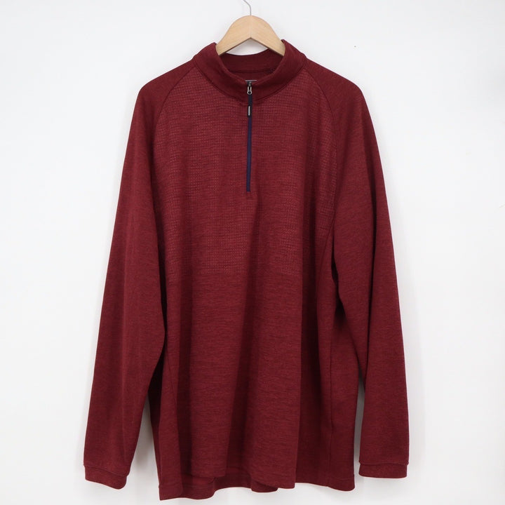 Bolle Mens XXL Burgundy Heathered Quarter Zip Pullover Mock Neck Long Sleeve Top