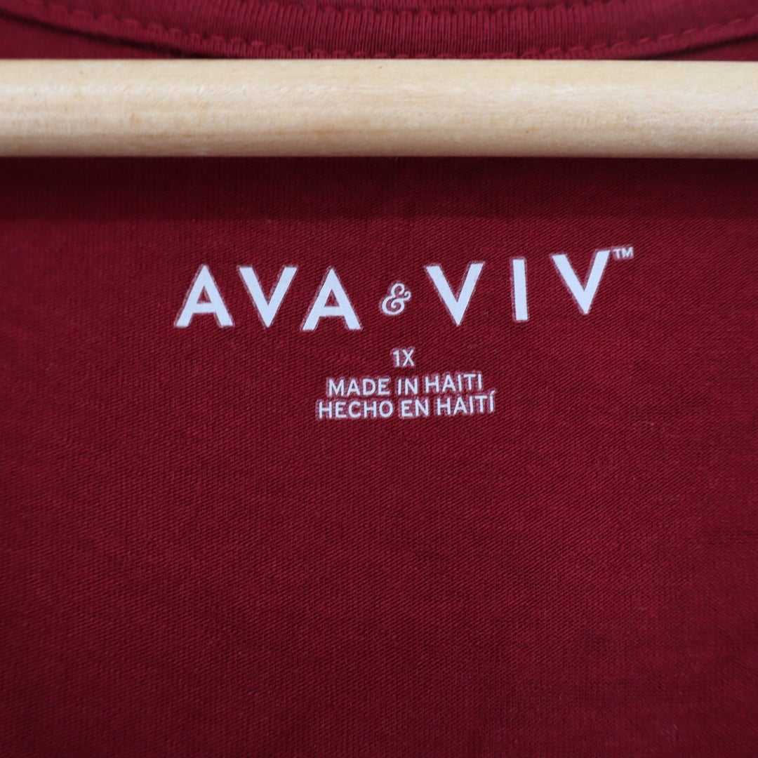 Ava & Viv Womens 1X Burgundy Red Scoop Neck Short Sleeve T-Shirt Cotton Modal