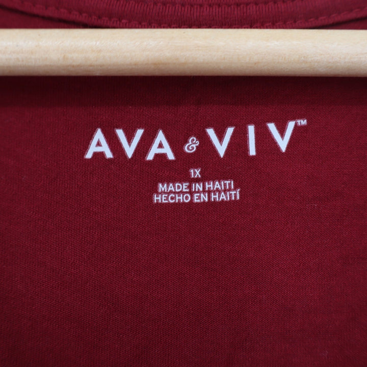 Ava & Viv Womens 1X Burgundy Red Scoop Neck Short Sleeve T-Shirt Cotton Modal