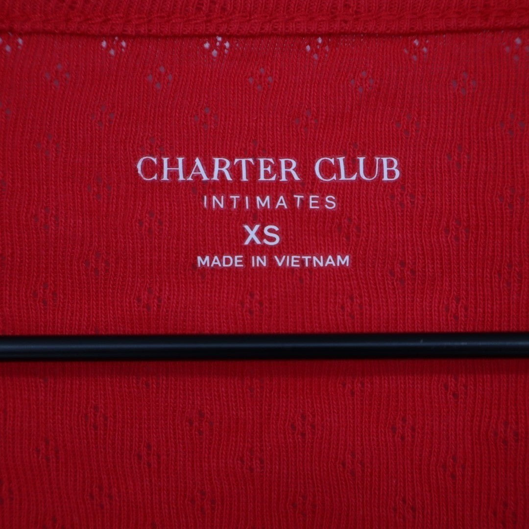Charter Club T-Shirt Womens XS Red Cotton Knit Bow Round Neck Eyelet Long Sleeve