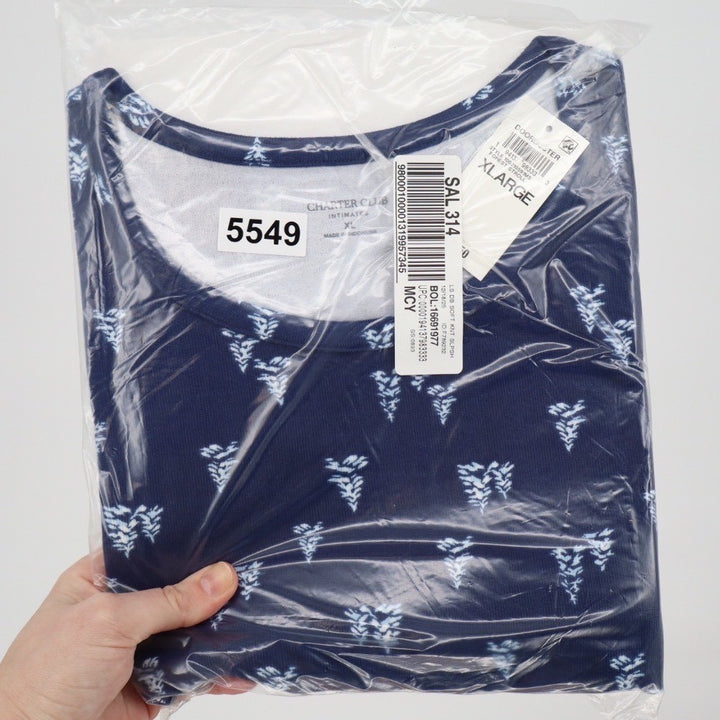 Charter Club Intimates Womens XL Navy Blue Tree Print Long Sleeve Sleep Shirt