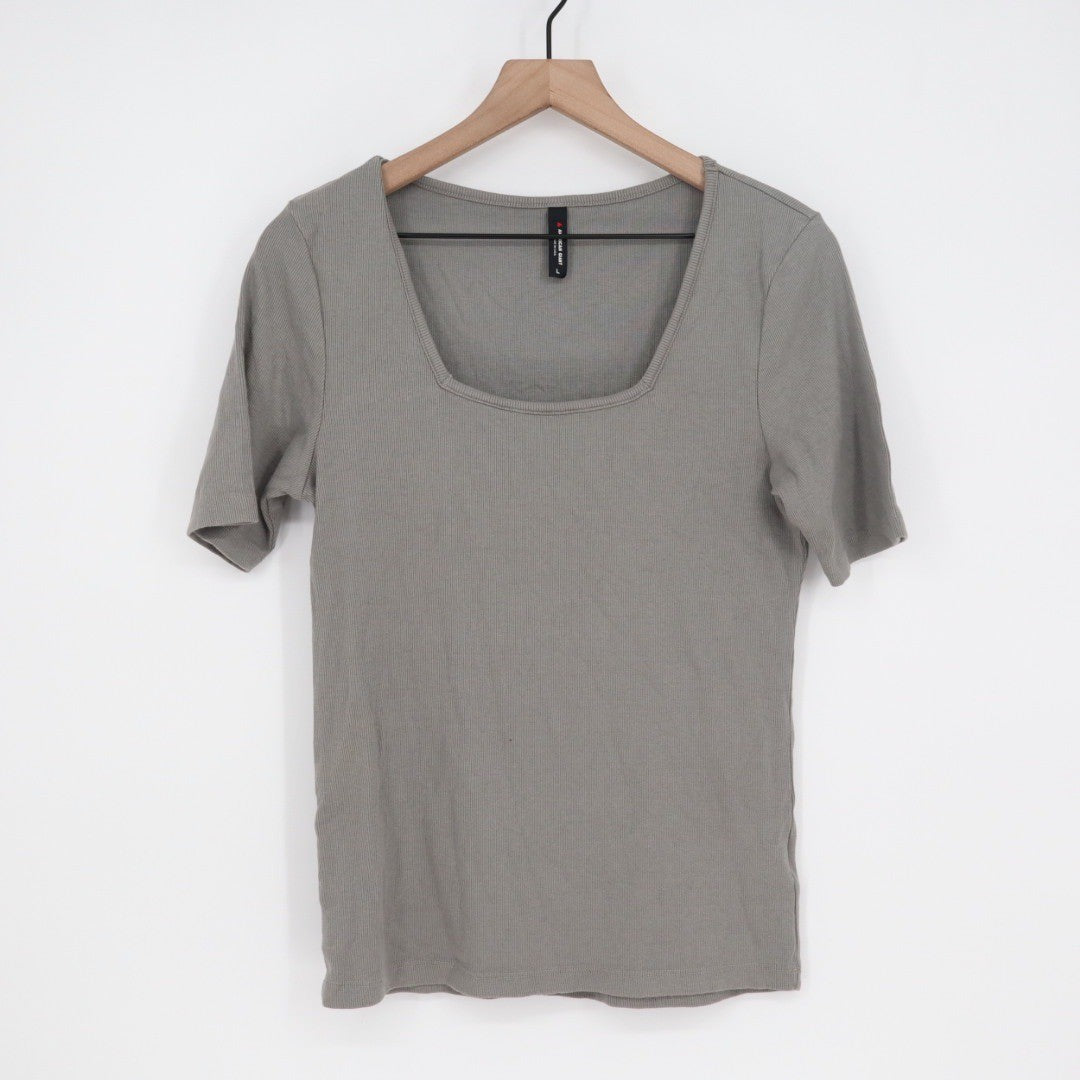 American Giant Women's Luxe Rib Square Neck Tee Silent Storm Size L Made In USA