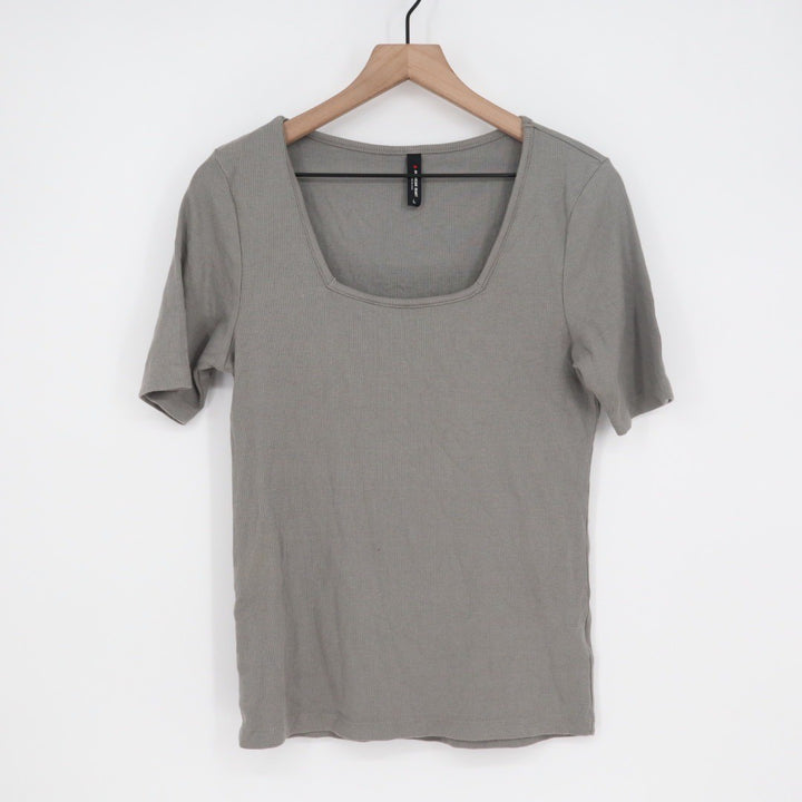 American Giant Women's Luxe Rib Square Neck Tee Silent Storm Size L Made In USA
