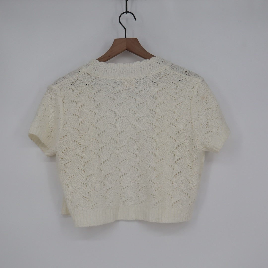 Sweet Kizz Bolero Shrug Sweater Womens M Ivory Short Sleeve Open Front Outdoor