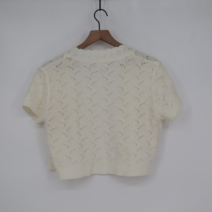 Sweet Kizz Bolero Shrug Sweater Womens M Ivory Short Sleeve Open Front Outdoor