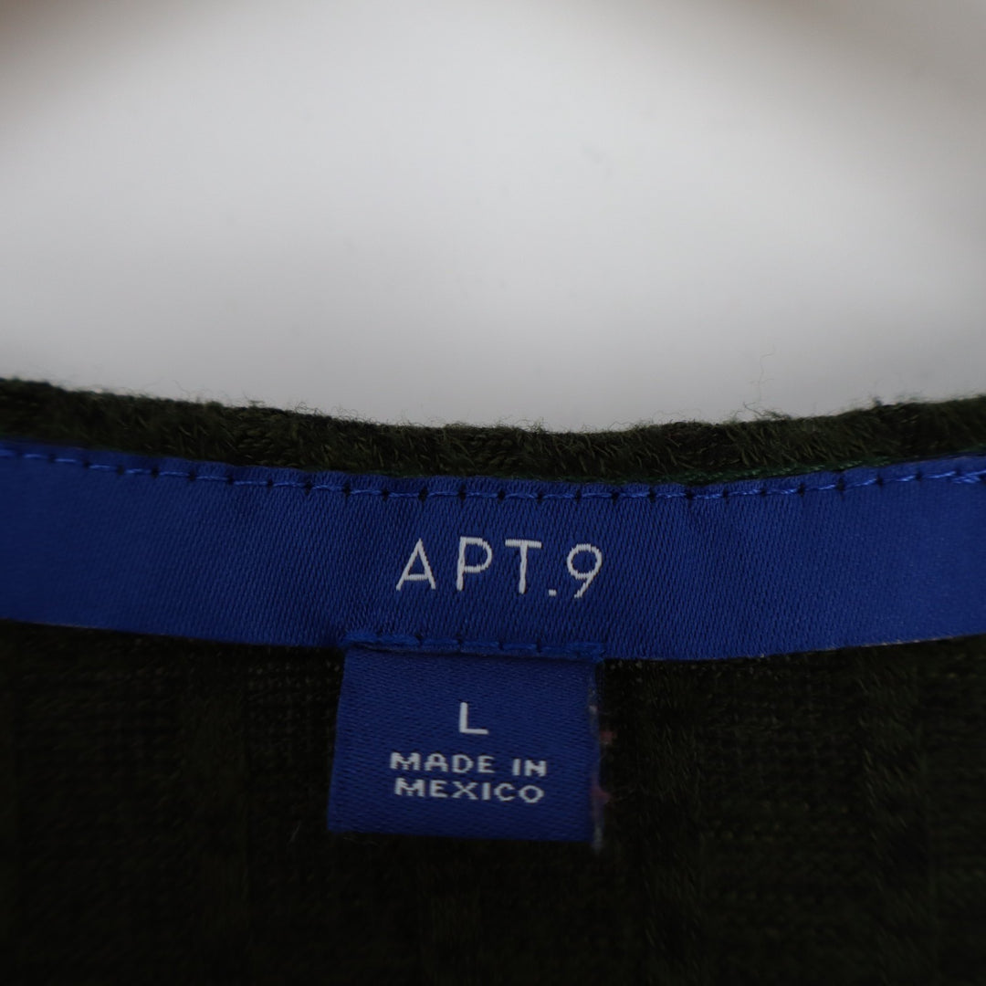 Apt. 9 Cardigan Sweater Womens Large Olive Stretch Ribbed Knitted Open Front