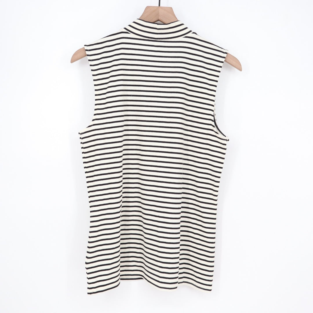 Amazon Essentials Tank Top Womens L Black White Striped Cotton Stretch Mock Neck