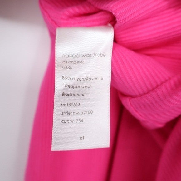 Naked Wardrobe Hot Pink Ribbed Knit Split Hem Pants XL
