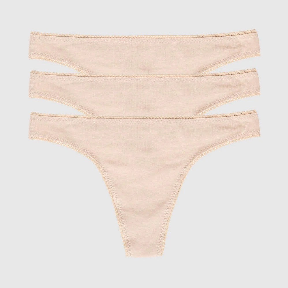 On Gossamer Cabana Cotton Thong Champagne Nude Picot Trim Low Rise M/L