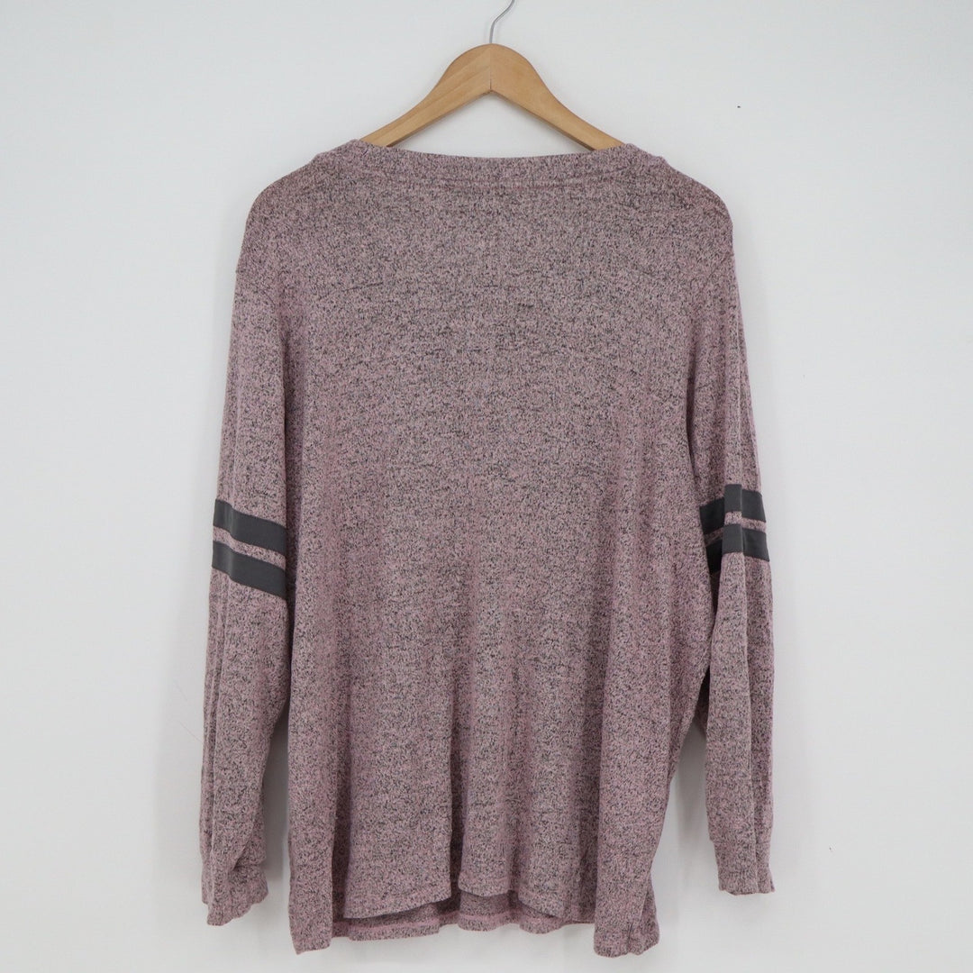 MISIA Curvy Womens 3X Marled Pink Lace Up V-Neck Varsity Stripe Top