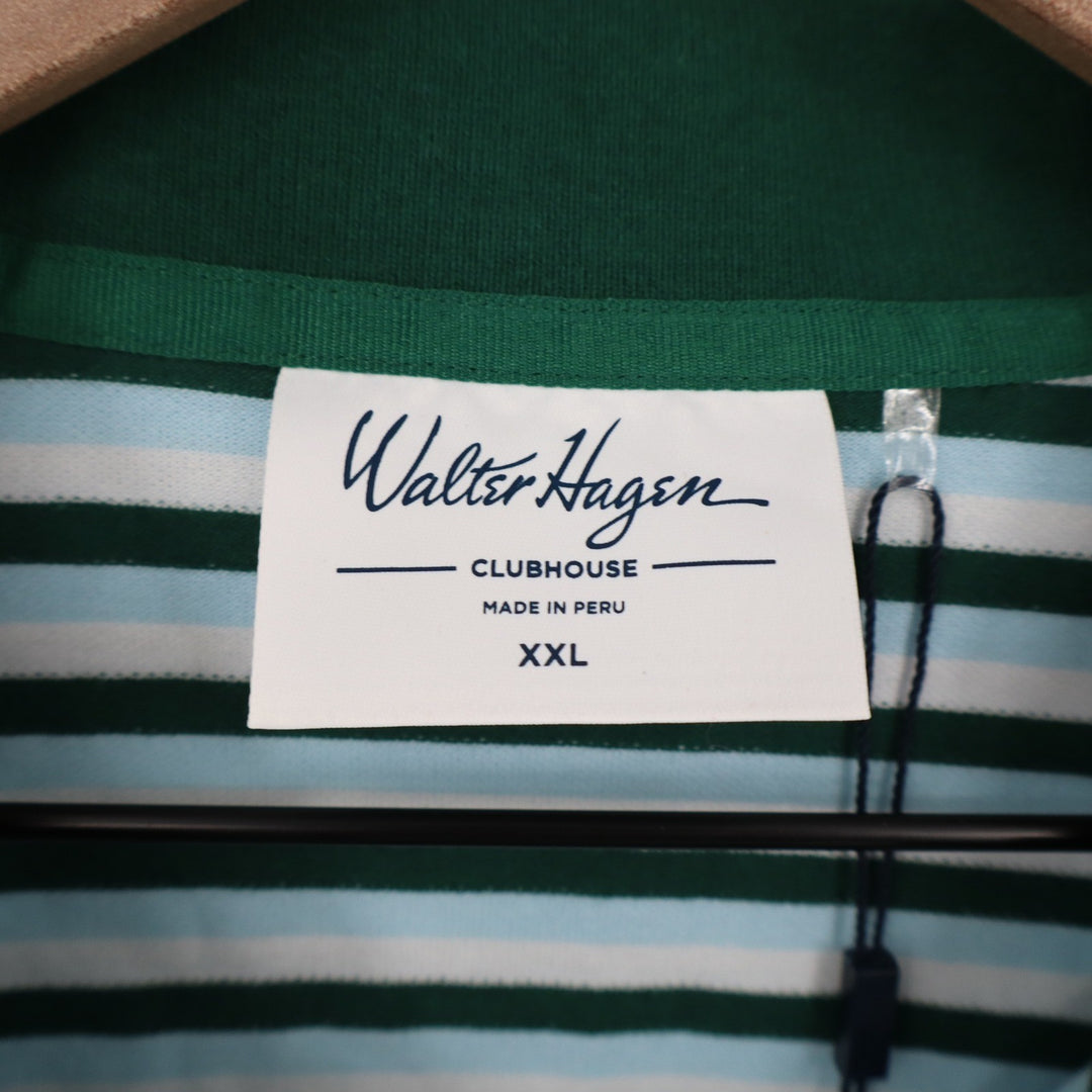 Walter Hagen Clubhouse Stripe Pique Polo Mens XXL Blue Green Golf Shirt