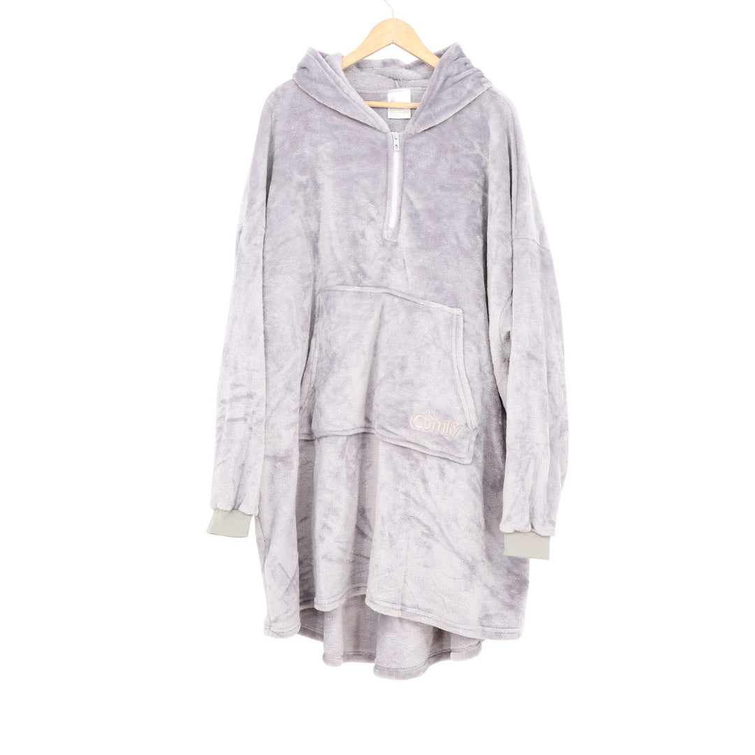 The Comfy Quarter Zip Oversized Wearable Blanket Hoodie Gray Plush One Size