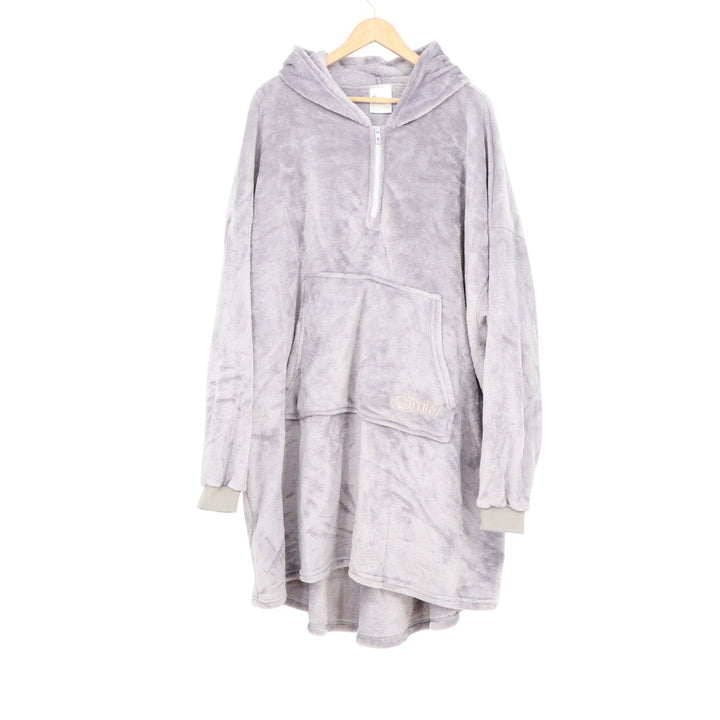 The Comfy Quarter Zip Oversized Wearable Blanket Hoodie Gray Plush One Size