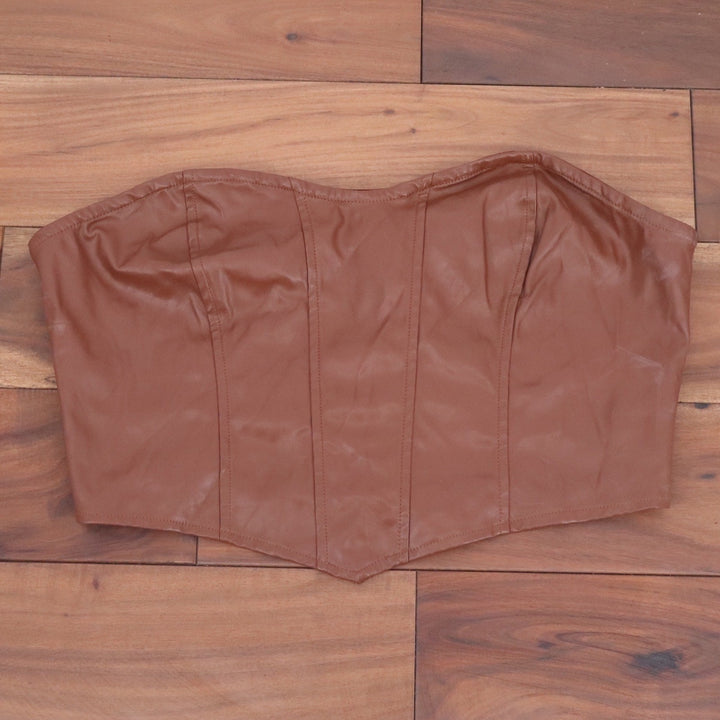 SHEIN Brown Faux Leather Corset Top Zip Back Sweetheart Neck XL 12