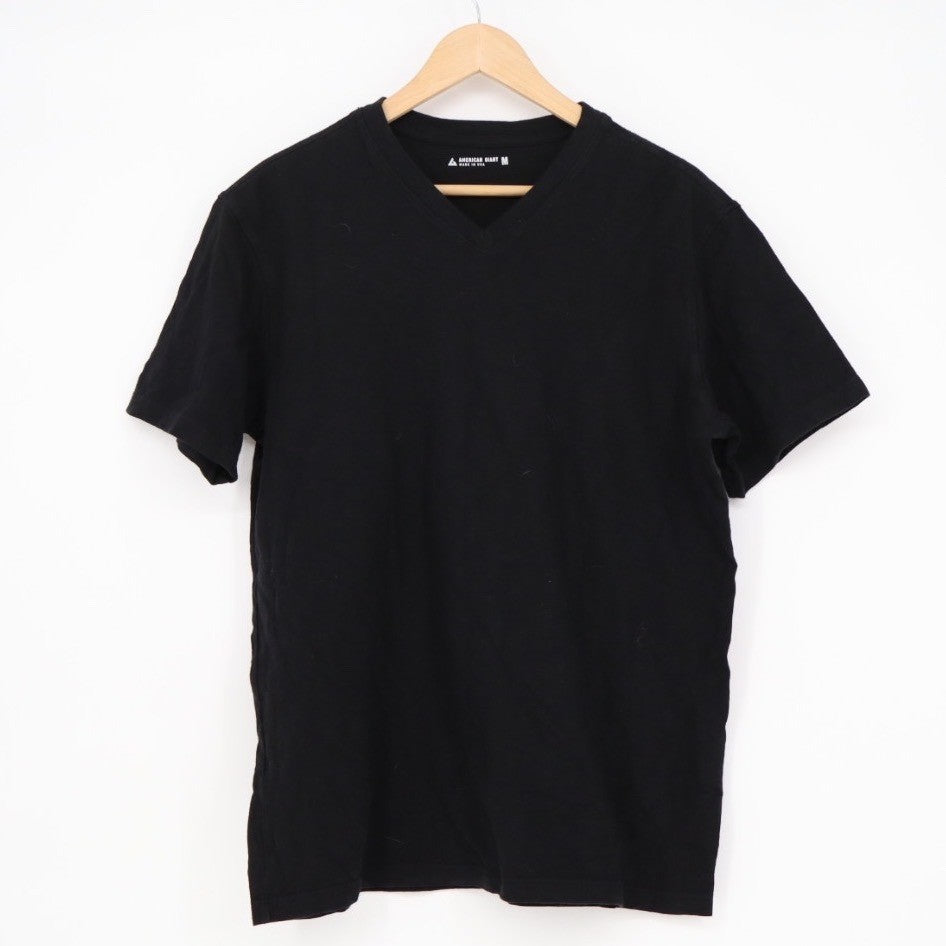 American Giant Mens V Neck T Shirt Black Made in USA Size M