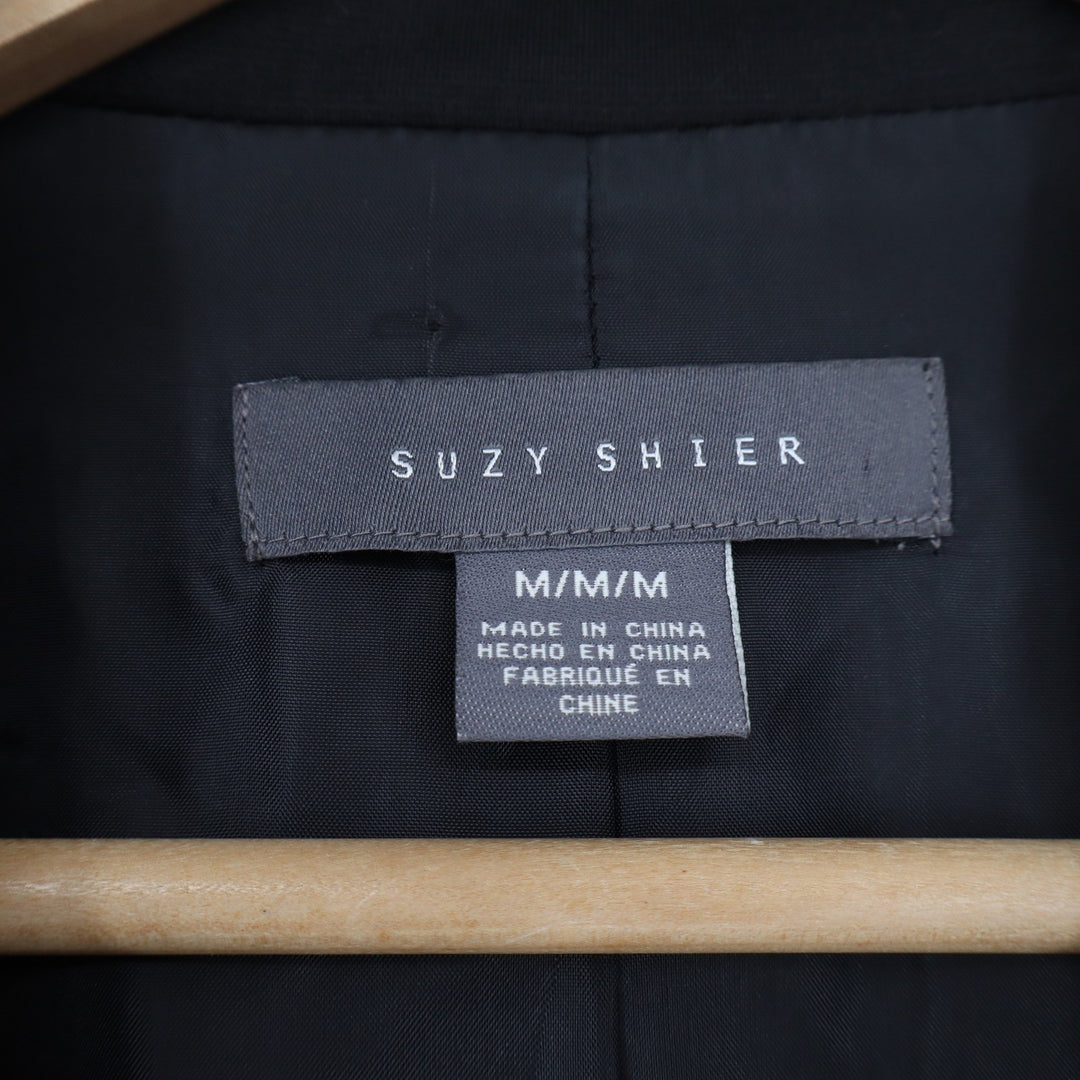 Suzy Shier Blazer Womens M Ruched 3/4 Sleeve Black Stretch Business Excellent