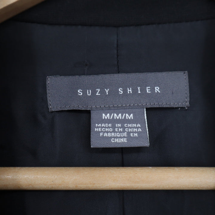 Suzy Shier Blazer Womens M Ruched 3/4 Sleeve Black Stretch Business Excellent