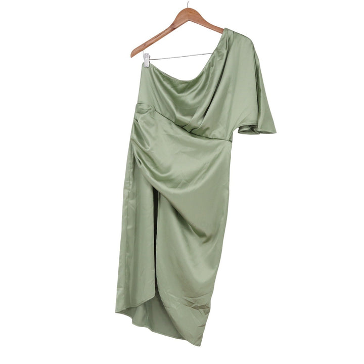 Cupshe Sage Green One Shoulder Satin Midi Dress Asymmetrical Cocktail Size L