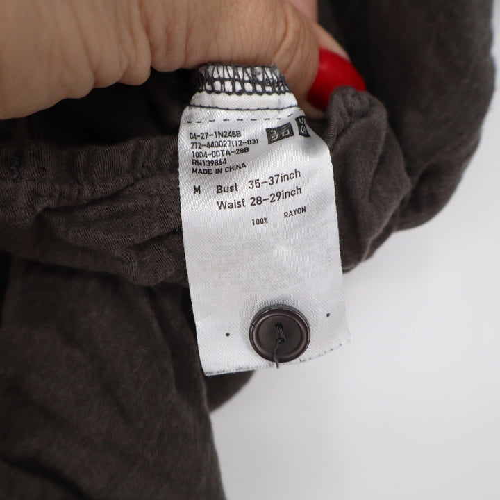 Uniqlo Womens Pajama Top Short Sleeve Button Down Rayon Grey Brown M