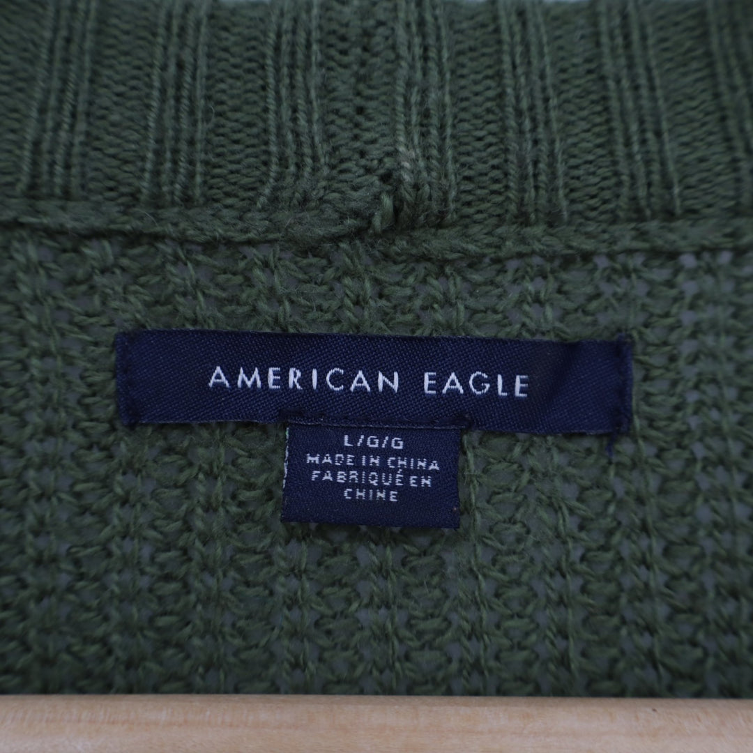 American Eagle Outfitters Sweater Womens Large Green Cotton Ribbed Crew Neck