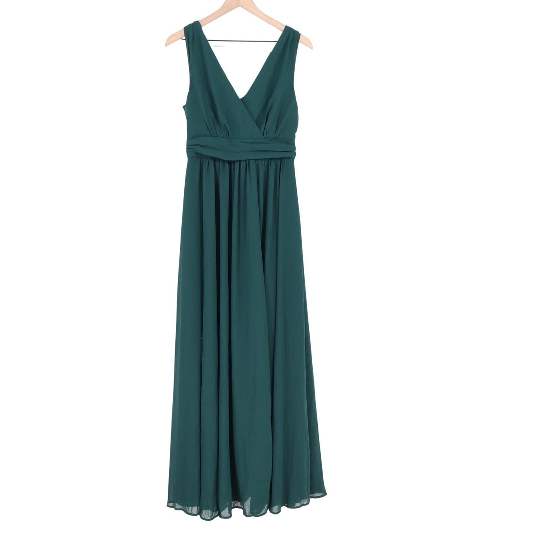 Lulus Forest Green Surplice Sleeveless Chiffon Maxi Dress Medium 6301