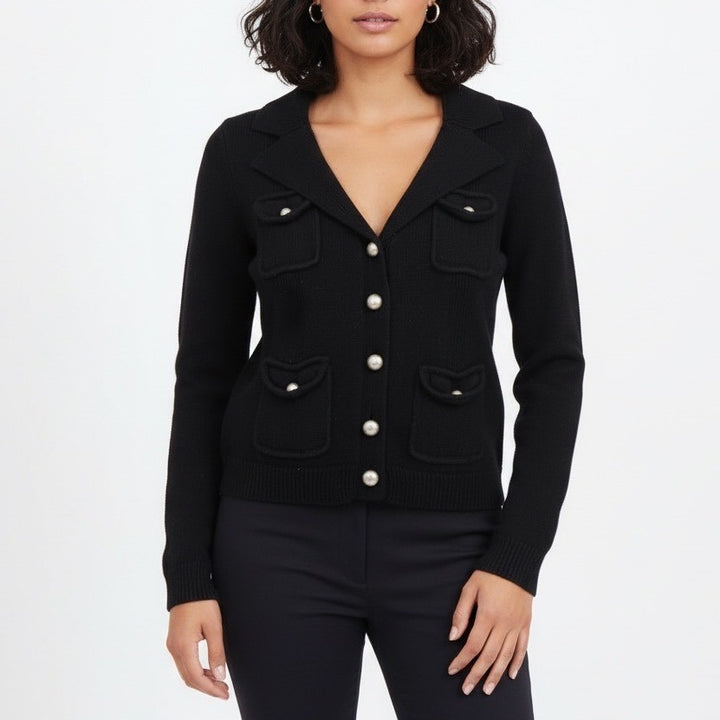 Mossimo Black Knit Button Front Cardigan Jacket Blazer Style Pockets Size M