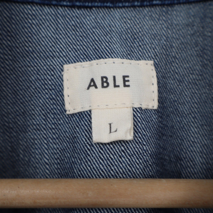 ABLE Dark Wash Denim Trucker Jacket Cotton Lyocell Blend Blue Size L