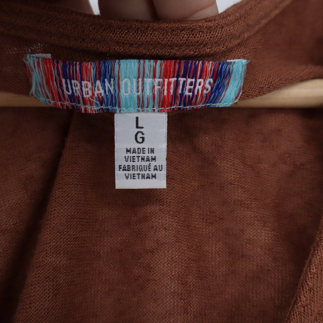 Urban Outfitters Rust Brown Front Tie V-Neck Cap Sleeve Knit Top Large