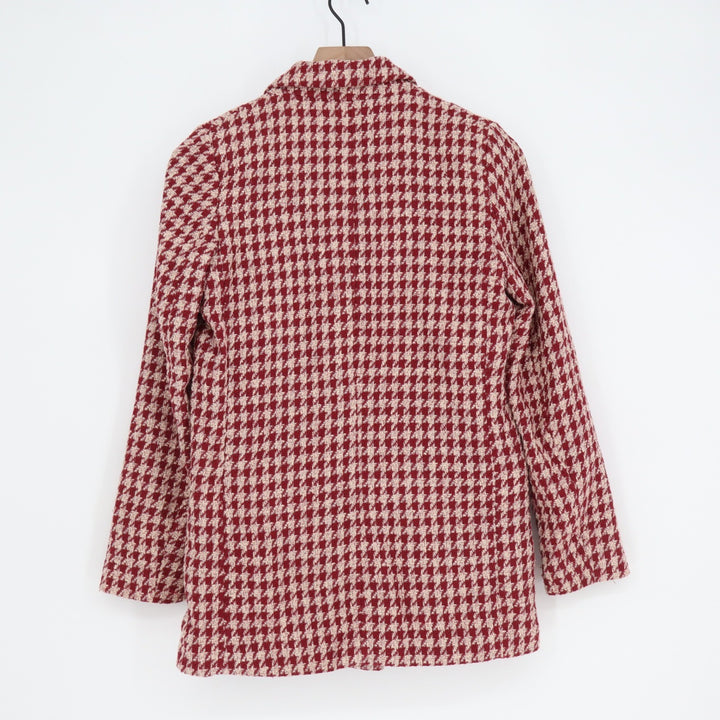 HM Womens Red Cream Houndstooth Double Breasted Blazer Jacket Size 2