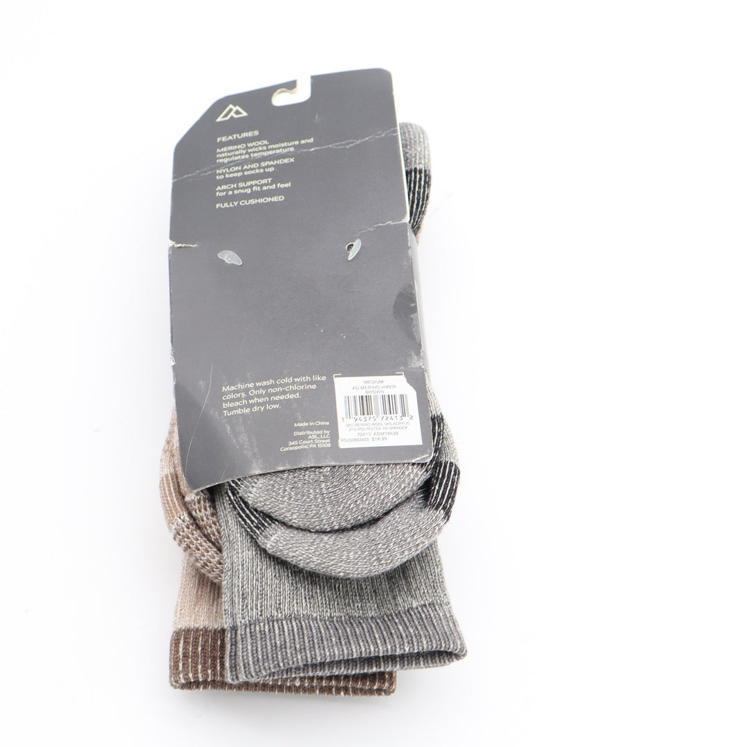 Alpine Design 2 Pack Merino Wool Hiker Socks Medium Brown Grey