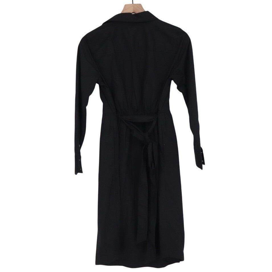 J. Crew Midi Shirt Dress Womens 4 Petite Black Cotton Stretch Spread Collar